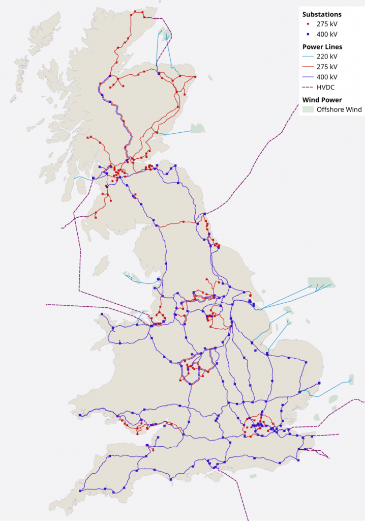 Map of the National Grid in Great Britain (≥220 kV)